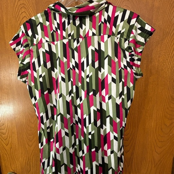Vibrant Geometric Blouse - Pink, Green, Black - Picture 2 of 6